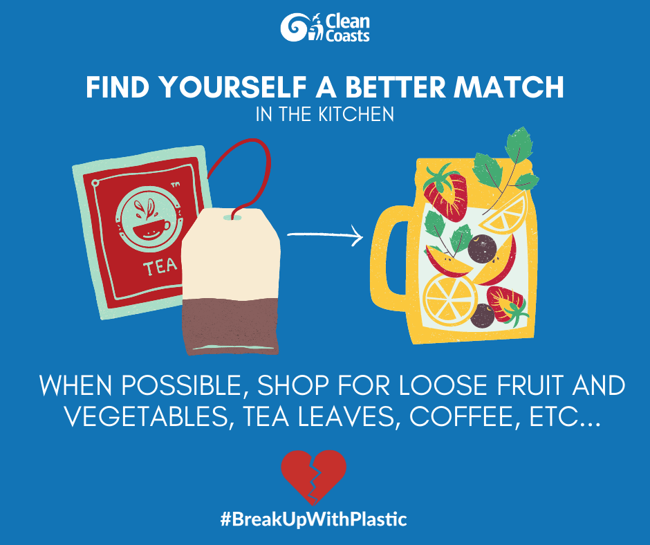 When possible, shop for loose fruit & vegatbles, tea leaves, coffee, etc..